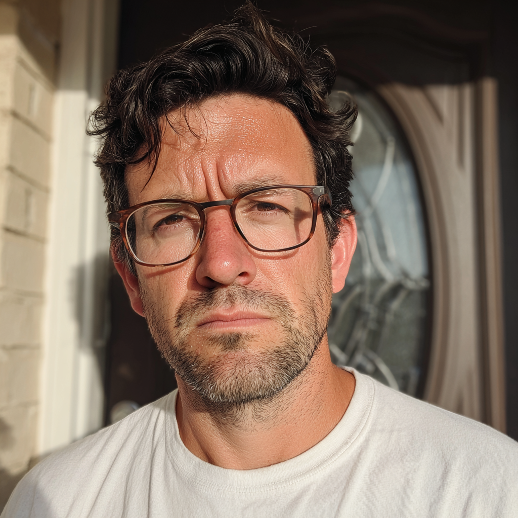 Mężczyzna stojący przy drzwiach wejściowych | Źródło: Midjourney