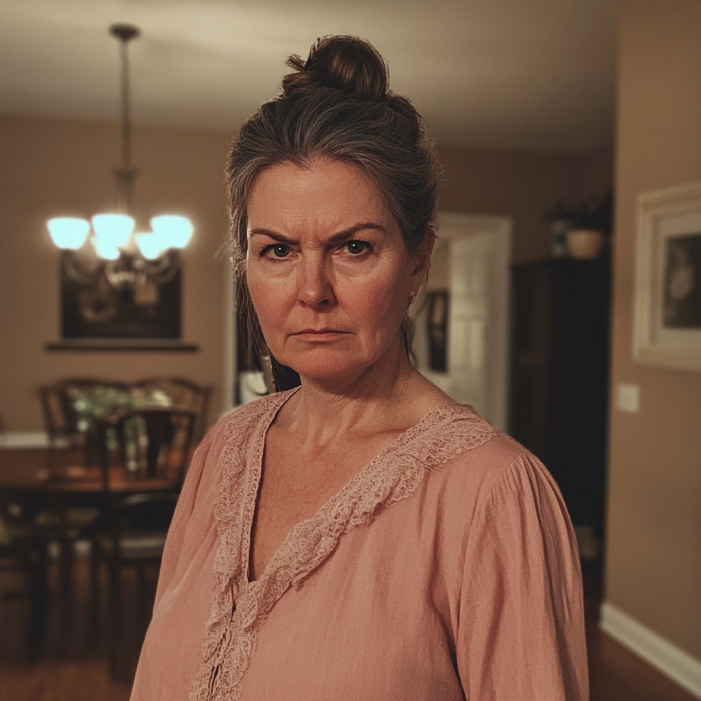 Zdenerwowana kobieta z włosami spiętymi w kok | Źródło: Midjourney