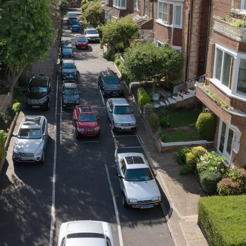 Als John nach Hause kommt, ist er überrascht, dass so viele Autos in seiner Straße geparkt sind | Quelle: Midjourney