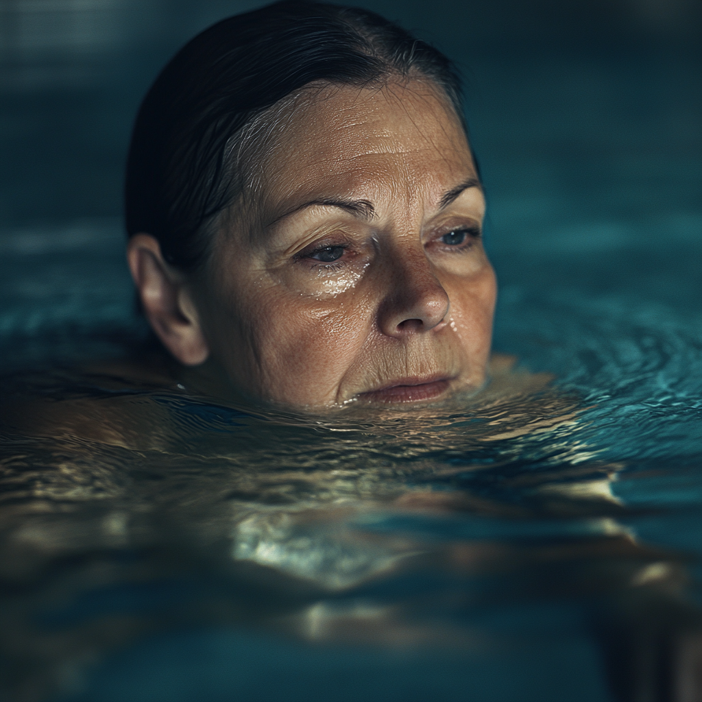 Frau mittleren Alters beim Schwimmen im Pool | Quelle: Midjourney