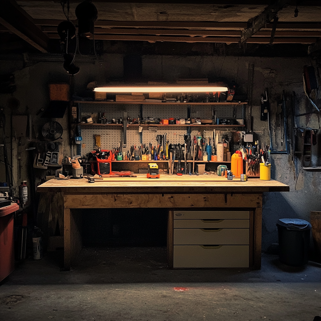 Eine Werkbank in einer Garage | Quelle: Midjourney
