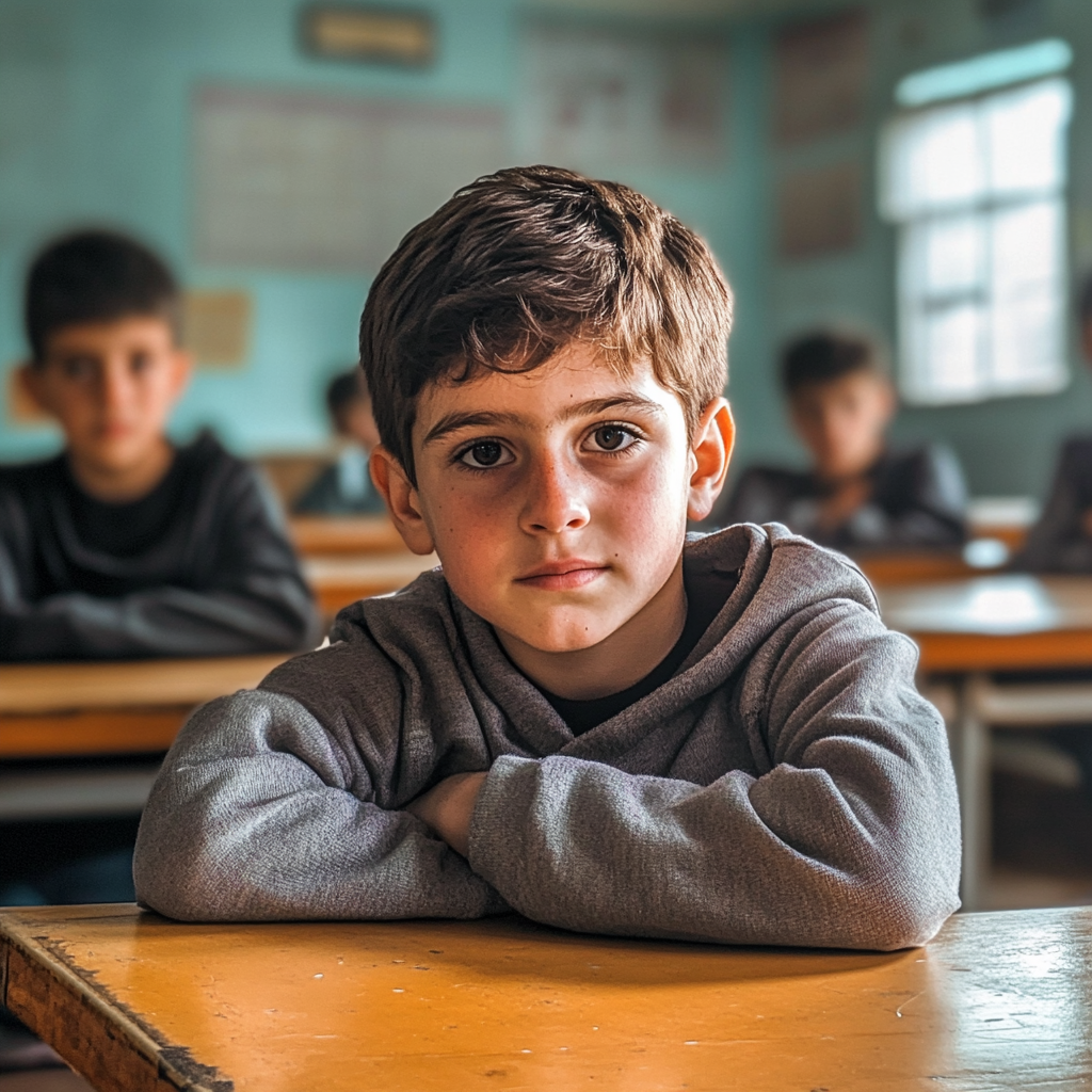 Ein konzentrierter Schüler sitzt in einem Klassenzimmer | Quelle: Midjourney