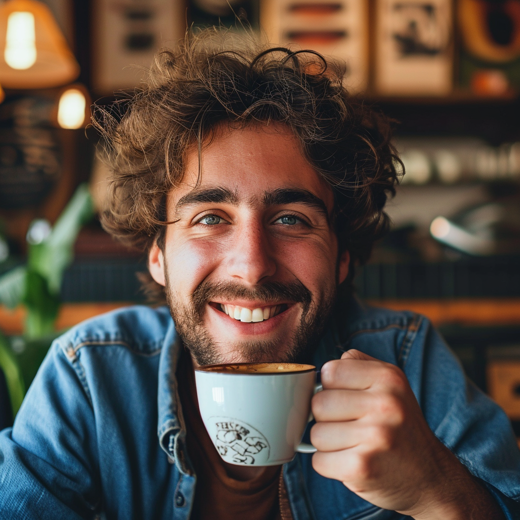 Ein lächelnder Mann, der eine Tasse hält | Quelle: Midjourney