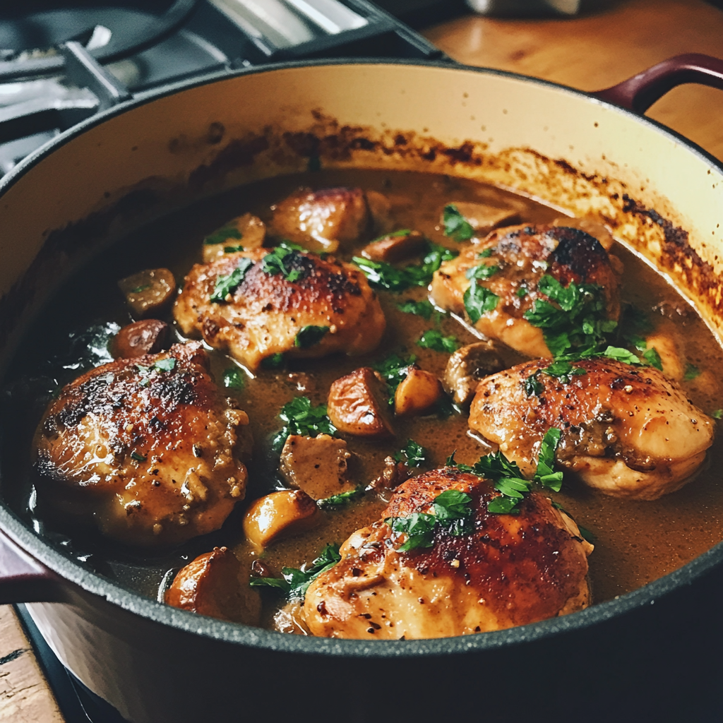 Ein Gericht mit Huhn Marsala | Quelle: Midjourney
