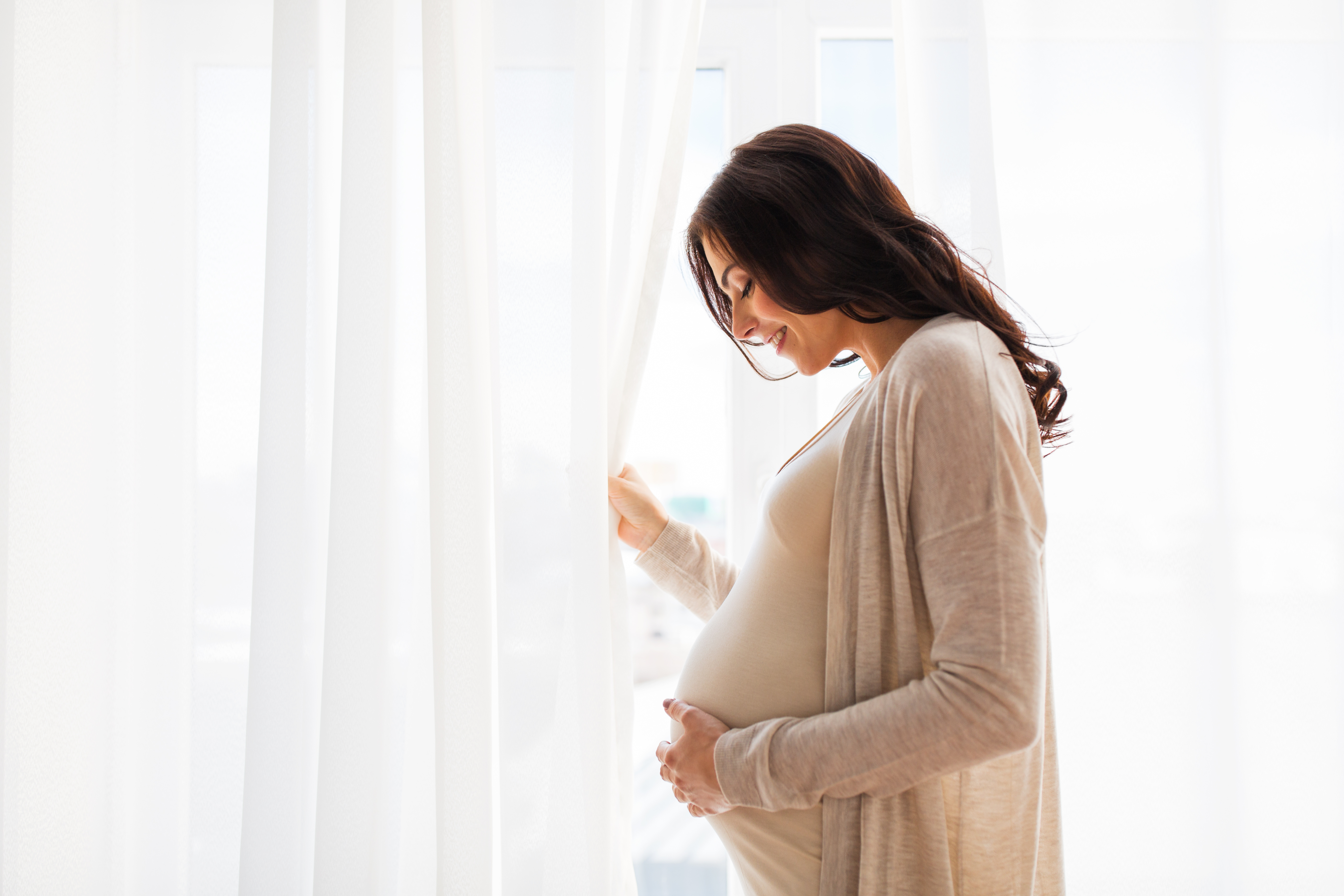 Eine schwangere Frau, die an einem Fenster steht | Quelle: Shutterstock