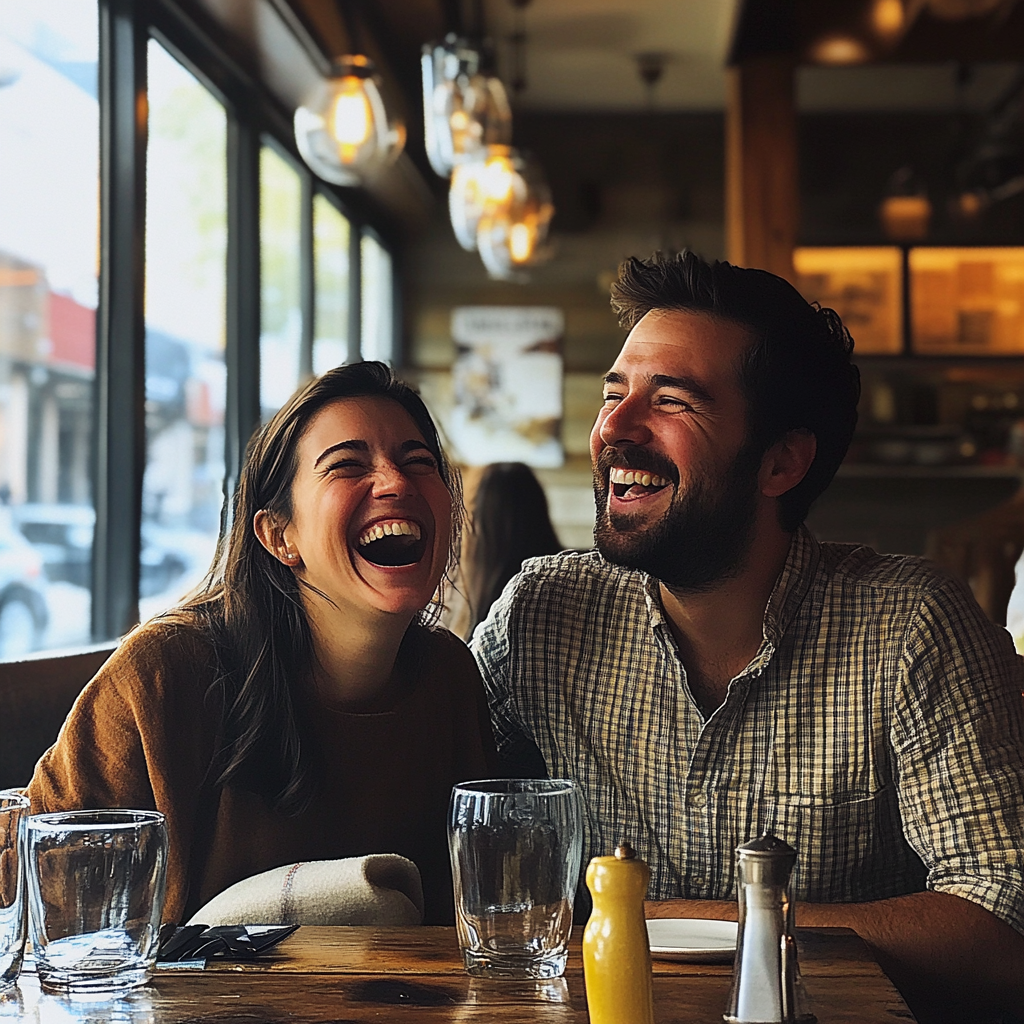 Geschwister sitzen zusammen in einem Restaurant | Quelle: Midjourney