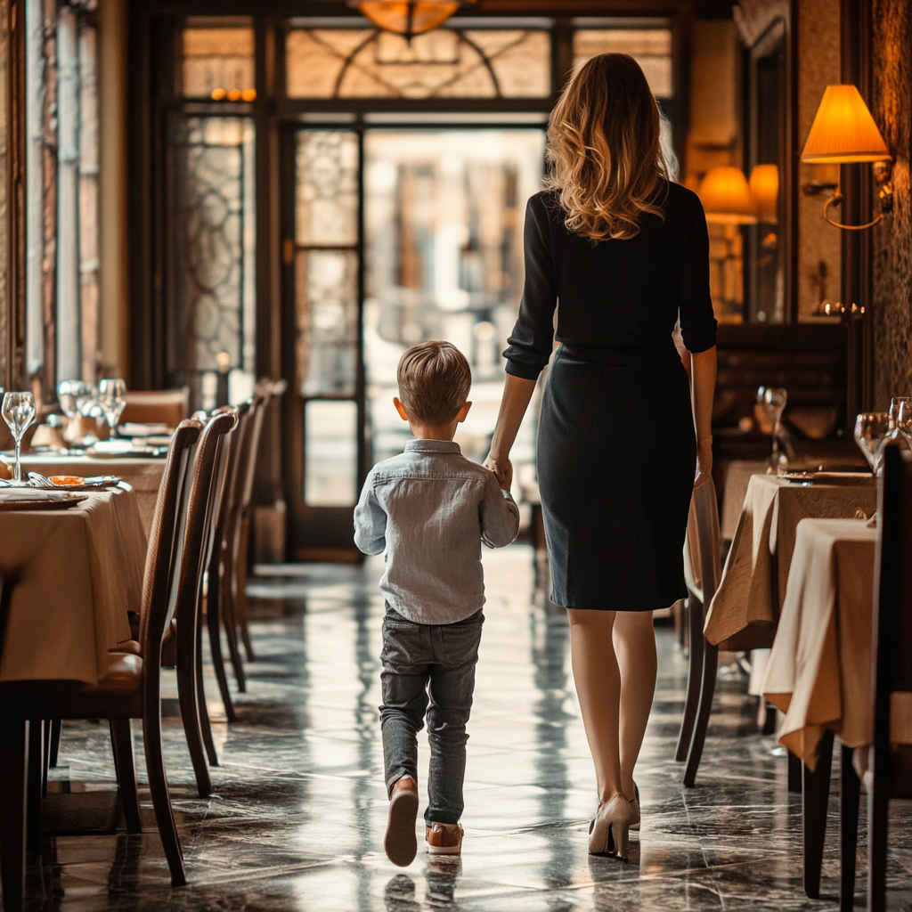 Mutter und Sohn in einem schicken Restaurant | Quelle: Midjourney