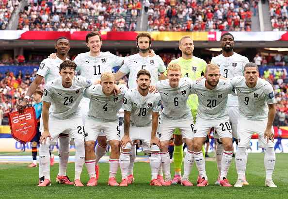 Die österreichische Startelf vor dem WM-Achtelfinale zwischen Spanien und Österreich im Los Angeles Stadium, Inglewood, 2. Juli 2026. | Quelle: Getty Images
