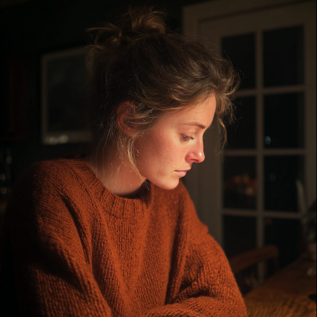 Eine Frau, die an einem Tisch sitzt | Quelle: Midjourney