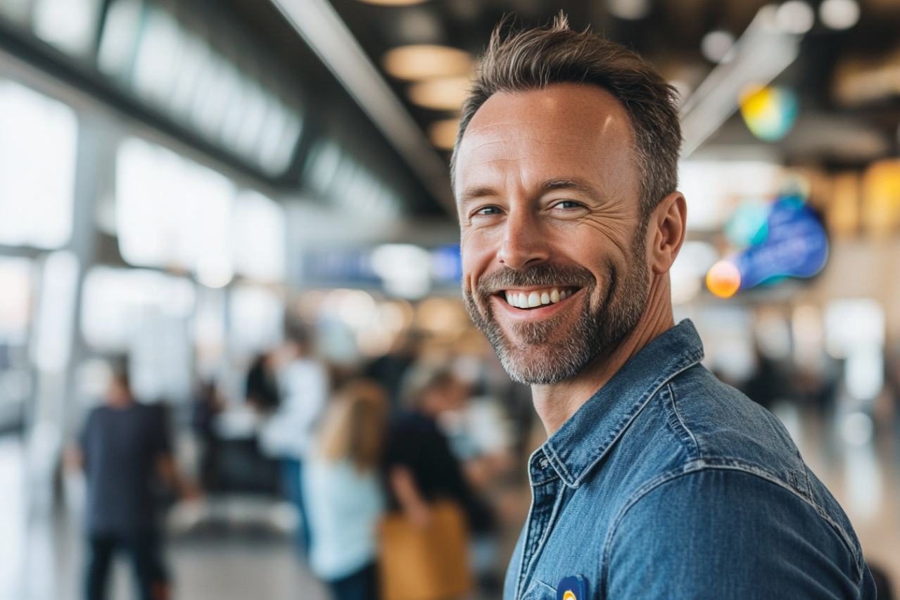 Ein Mann steht in einem Flughafen | Quelle: Midjourney