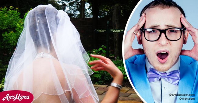 Eine Frau, die als Braut angezogen war, unterbricht die Hochzeit ihres angeblichen Partners