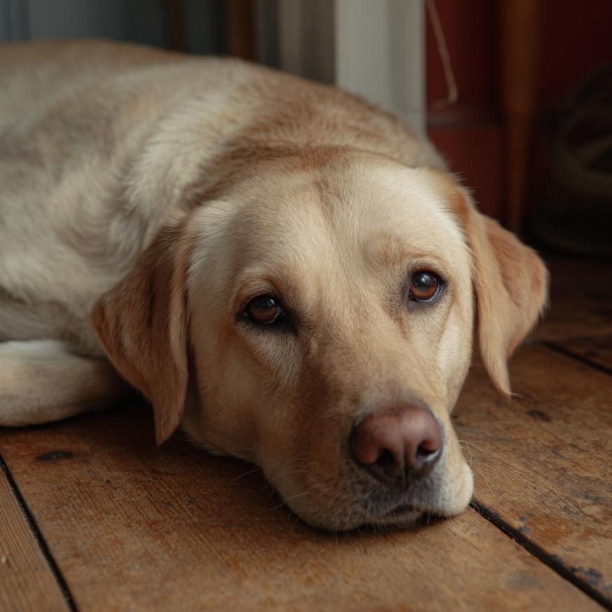 Ein Hund, der auf dem Boden liegt | Quelle: Midjourney