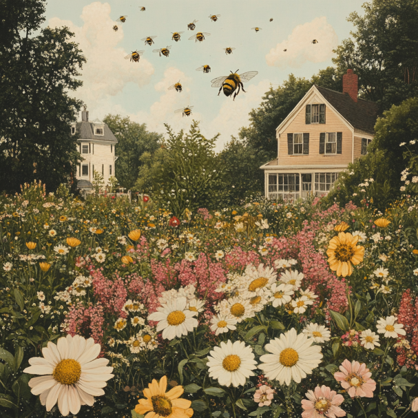 Bienen summen im Blumengarten einer Großmutter | Quelle: Midjourney