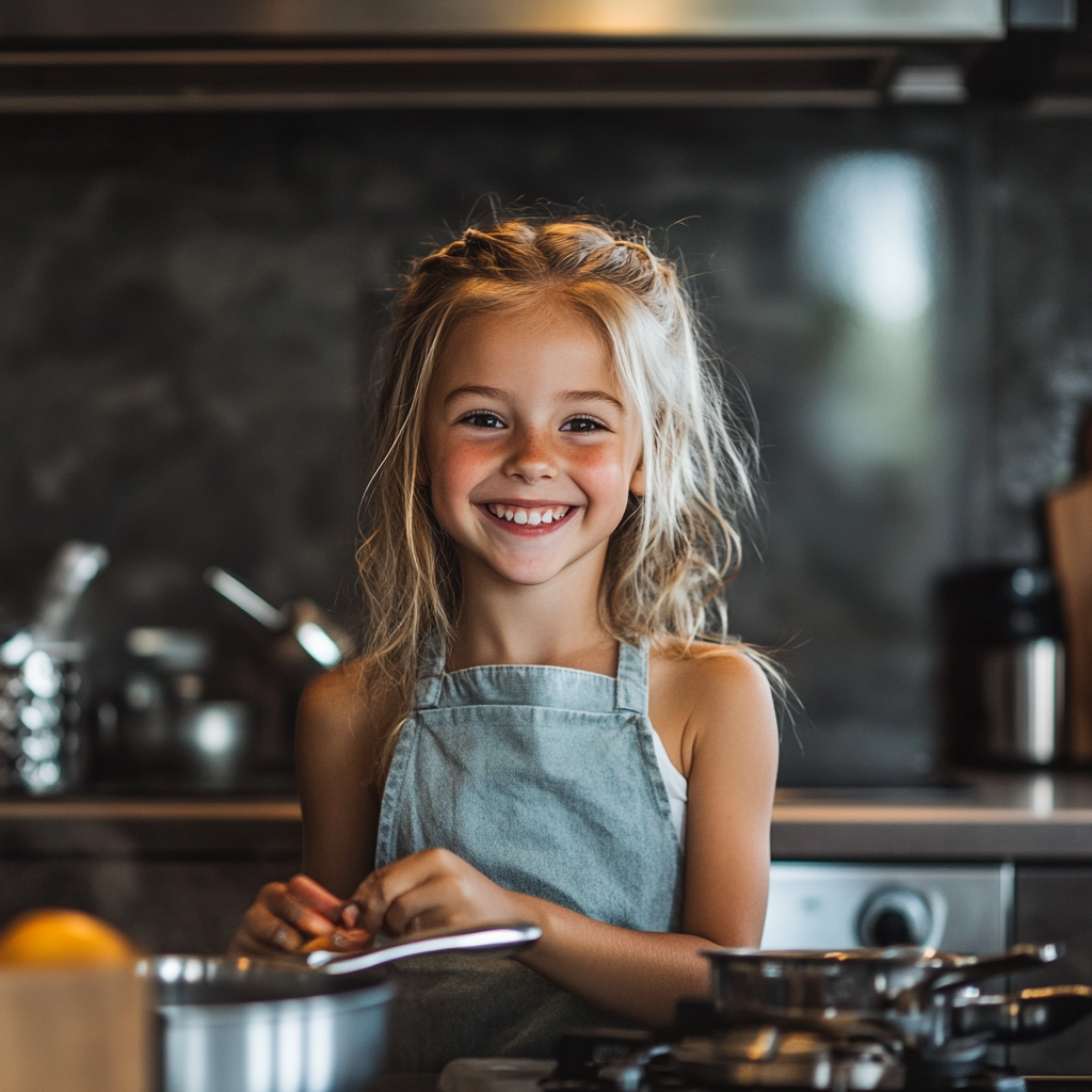 Ein lächelndes Mädchen beim Kochen | Quelle: Midjourney