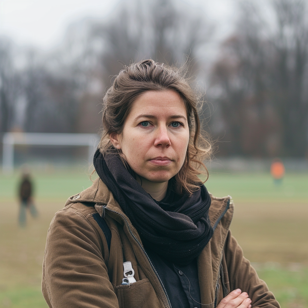 Eine Frau, die beim Fußballtraining draußen steht | Quelle: Midjourney