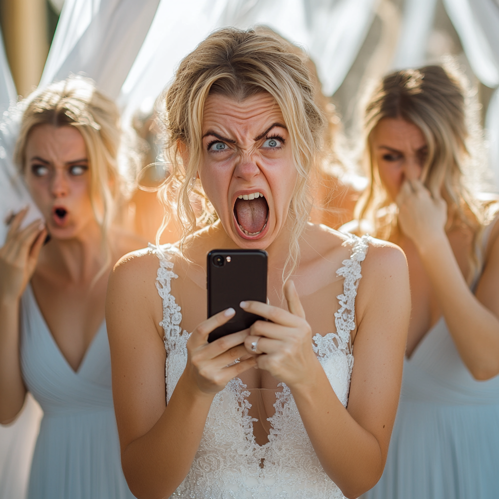 Eine wütende Braut, die sich bei ihrer Hochzeit aufspielt | Quelle: Midjourney