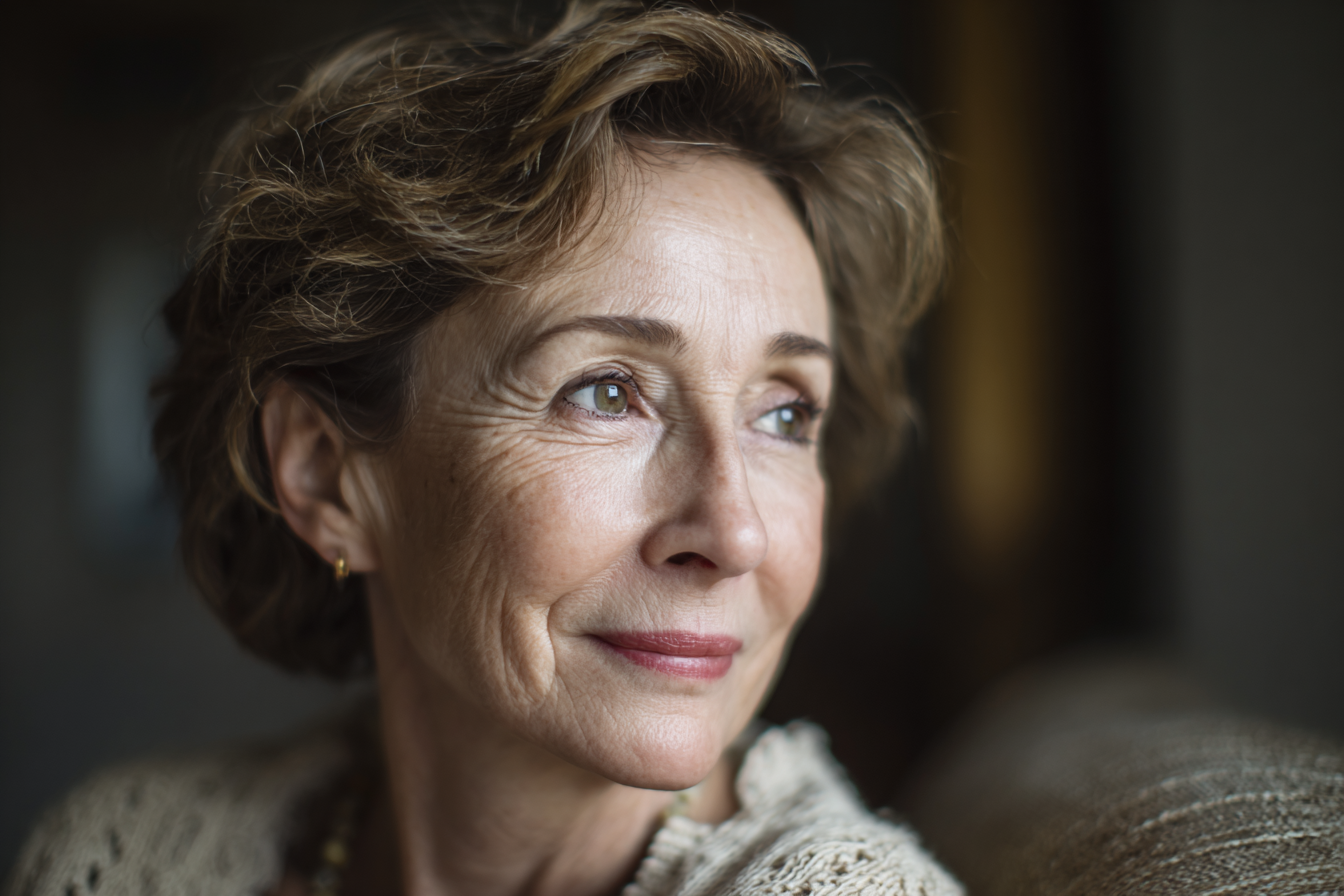 Eine Frau sitzt in ihrem Wohnzimmer | Quelle: Midjourney