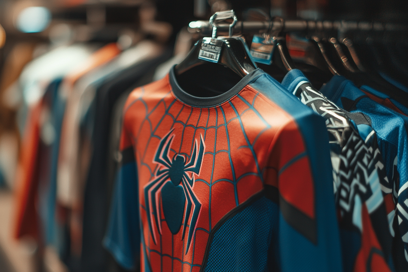 Ein Spiderman-Trikot in der Auslage eines Stoffladens | Quelle: Midjourney