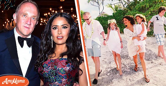 Salma Hayek und François-Henri Pinault posieren für ein Instagram-Foto, das am 1. September 2018 gepostet wurde [links]; Hayek, Pinault und ihre Familie machen im September 2018 Urlaub [rechts] | Quelle: Instagram.com/salmahayek