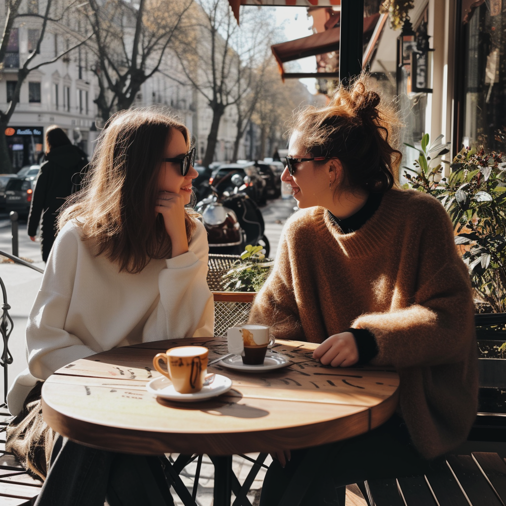 Zwei Frauen in einem Café | Quelle: Midjourney