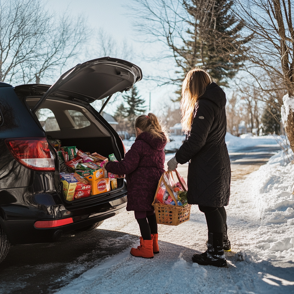 Verladen von Lebensmitteln in ein Auto | Quelle: Midjourney