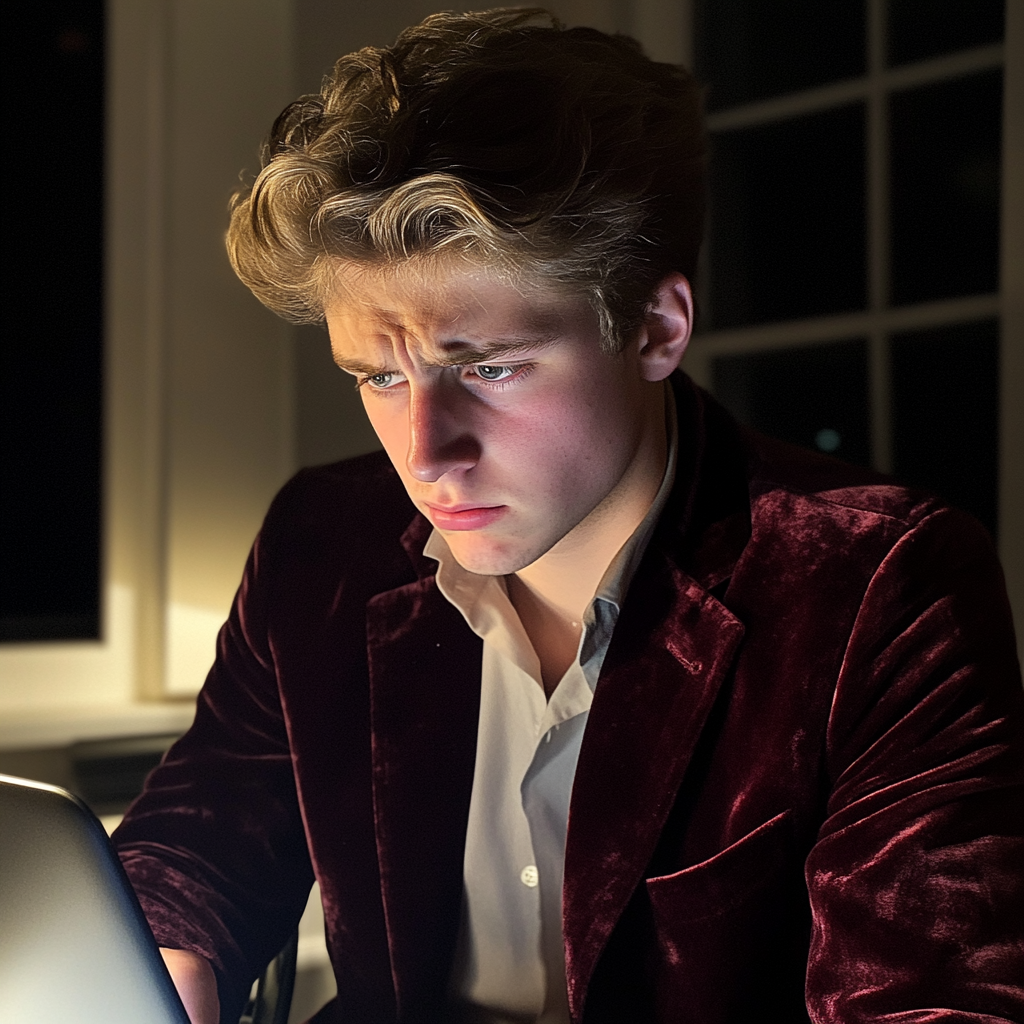 Ein stirnrunzelnder junger Mann, der auf seinen Laptop schaut | Quelle: Midjourney