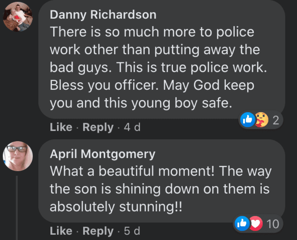 Das Netz reagiert auf einen kleinen Jungen, der mit einer Polizistin betet. | Quelle: Facebook/LMPD.ky