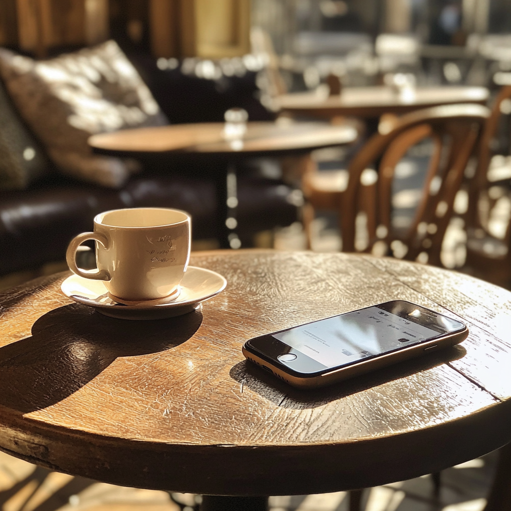 Ein Mobiltelefon auf einem Tisch | Quelle: Midjourney