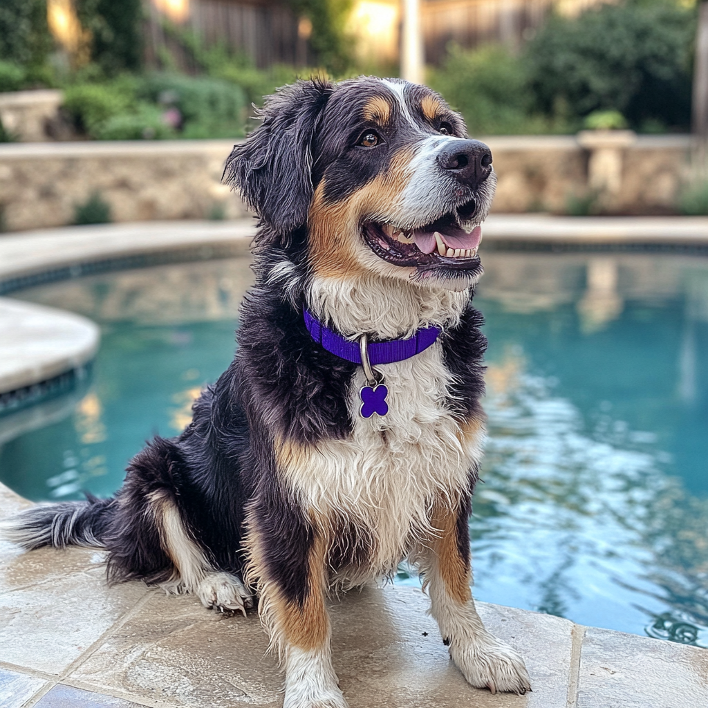 Ein Hund sitzt neben einem Pool | Quelle: Midjourney