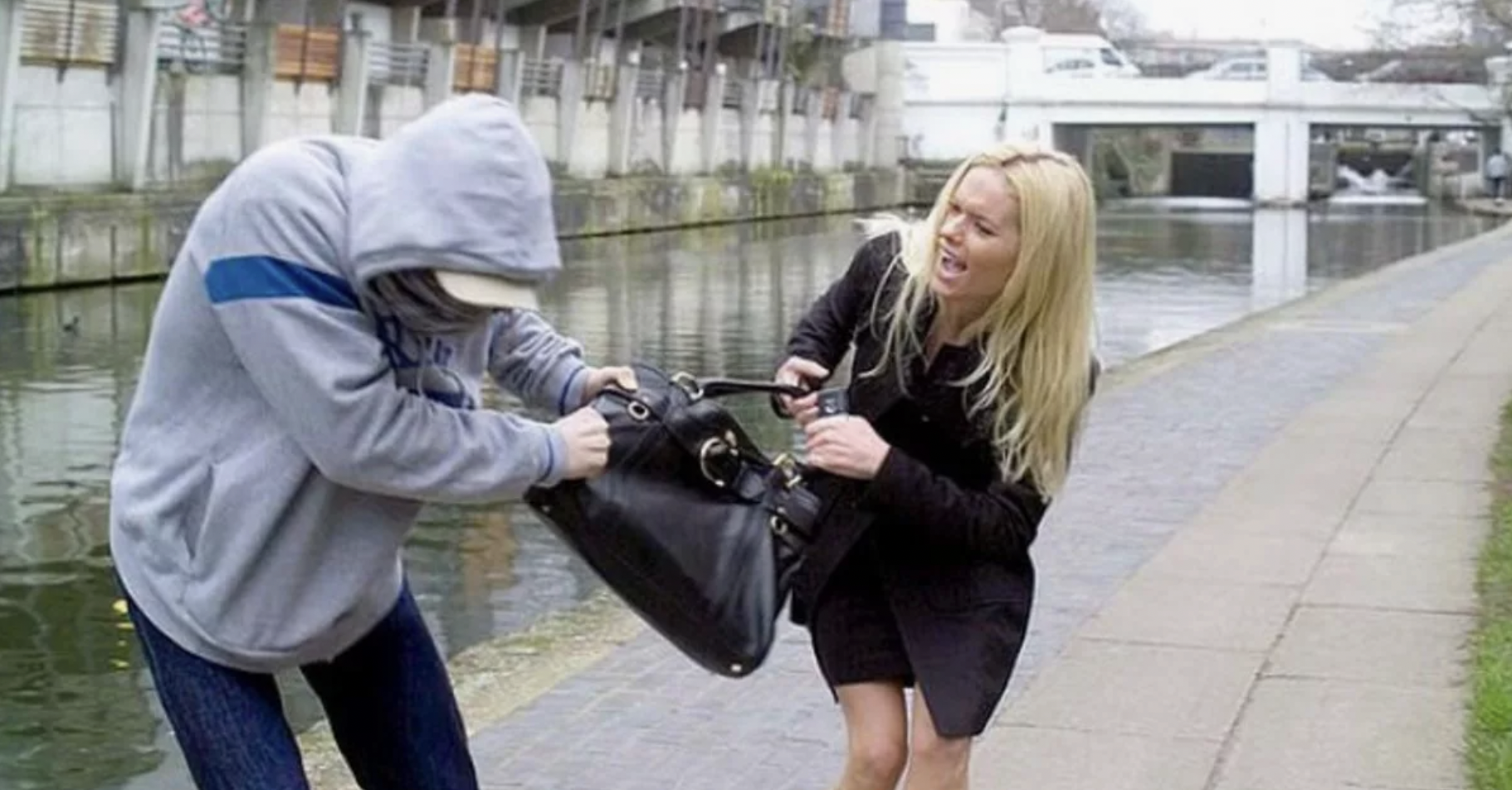 Straßendieb, der versucht, die Handtasche einer Frau zu stehlen | Quelle: Shutterstock