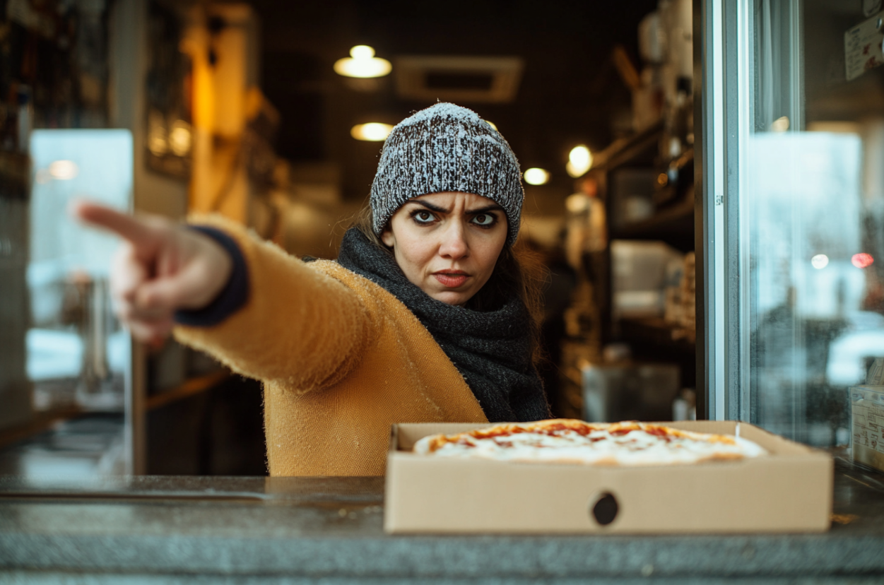 Ein wütender Kunde in einer Pizzeria | Quelle: Midjourney