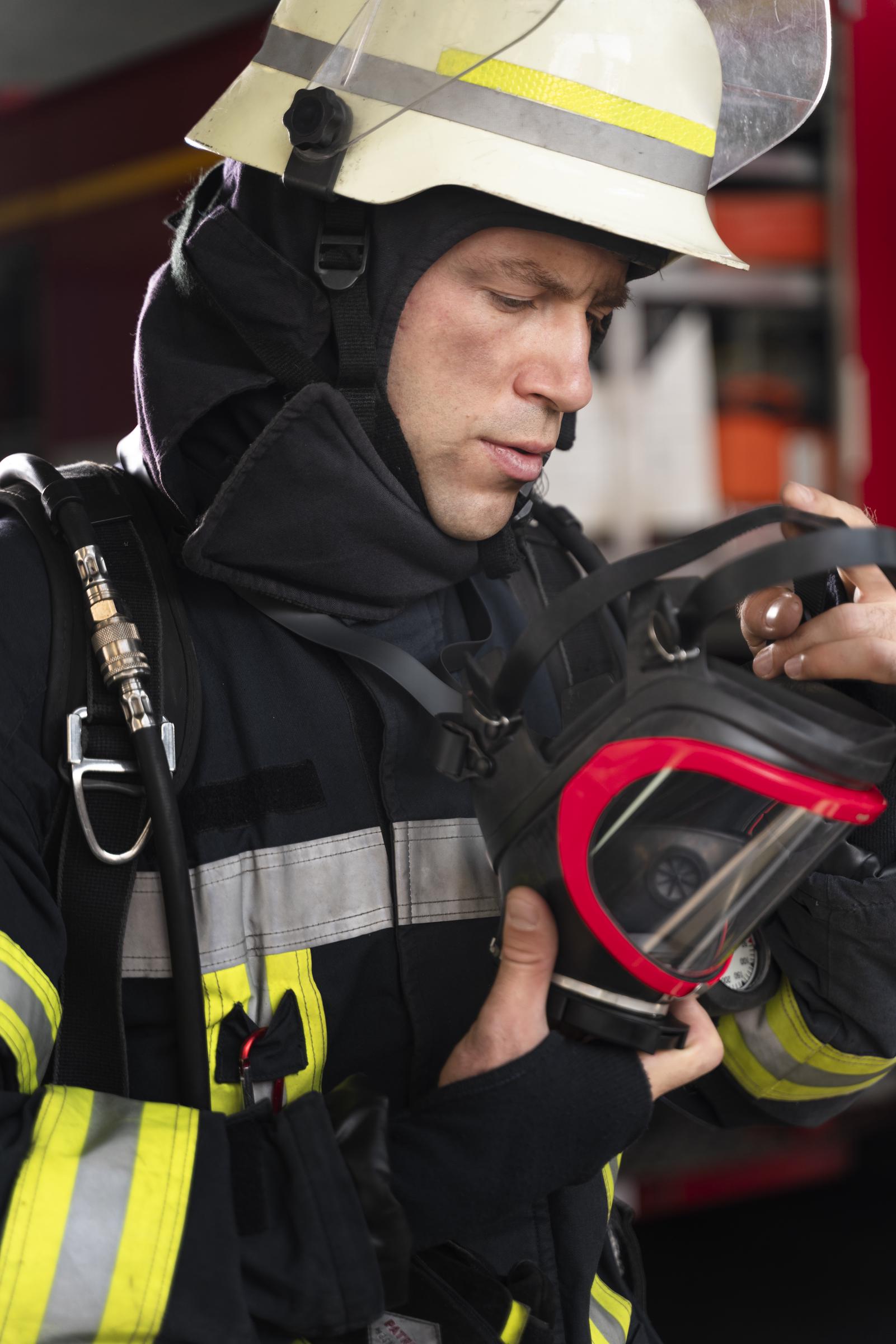 Ein trauriger Feuerwehrmann beim Ausziehen seiner Ausrüstung | Quelle: Freepik