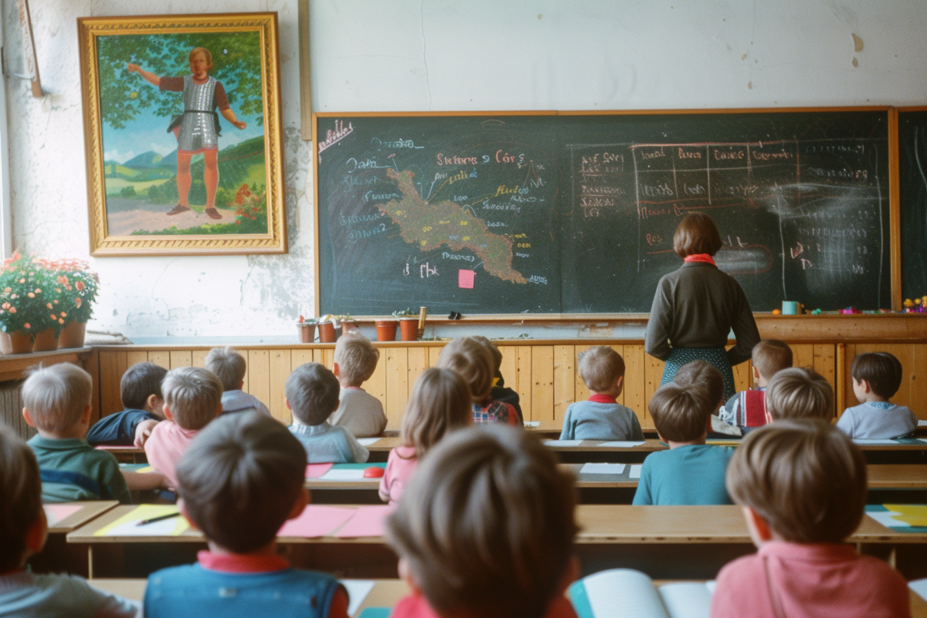 Kinder sitzen in einem Klassenzimmer | Quelle: Midjourney