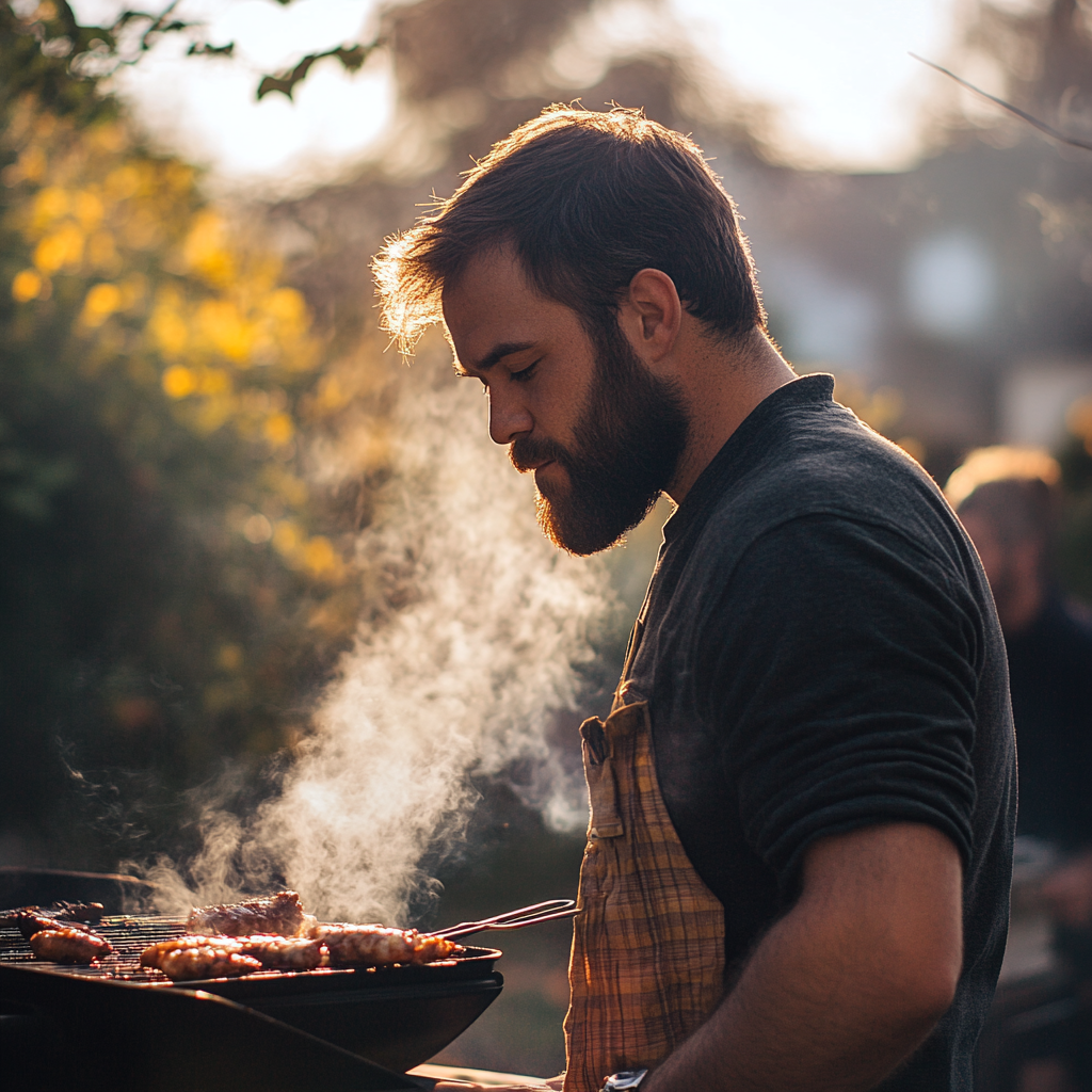 Ein Mann grillt bei einem Barbecue | Quelle: Midjourney