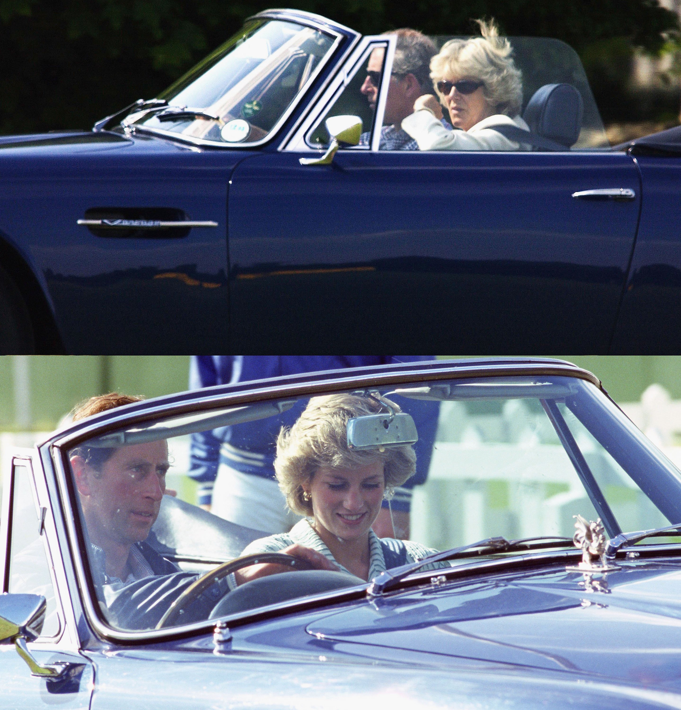 Prinz Charles gesichtet, während er sowohl Camilla Parker Bowles als auch Prinzessin Diana in seinem Aston Martin fuhr | Quelle: Getty Images