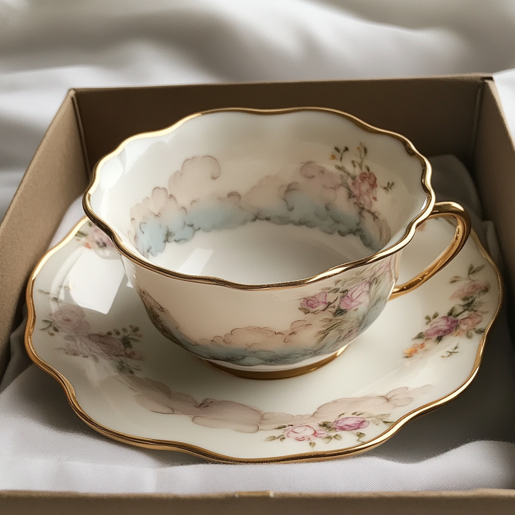 Eine Nahaufnahme einer Teetasse mit Untertasse | Quelle: Midjourney