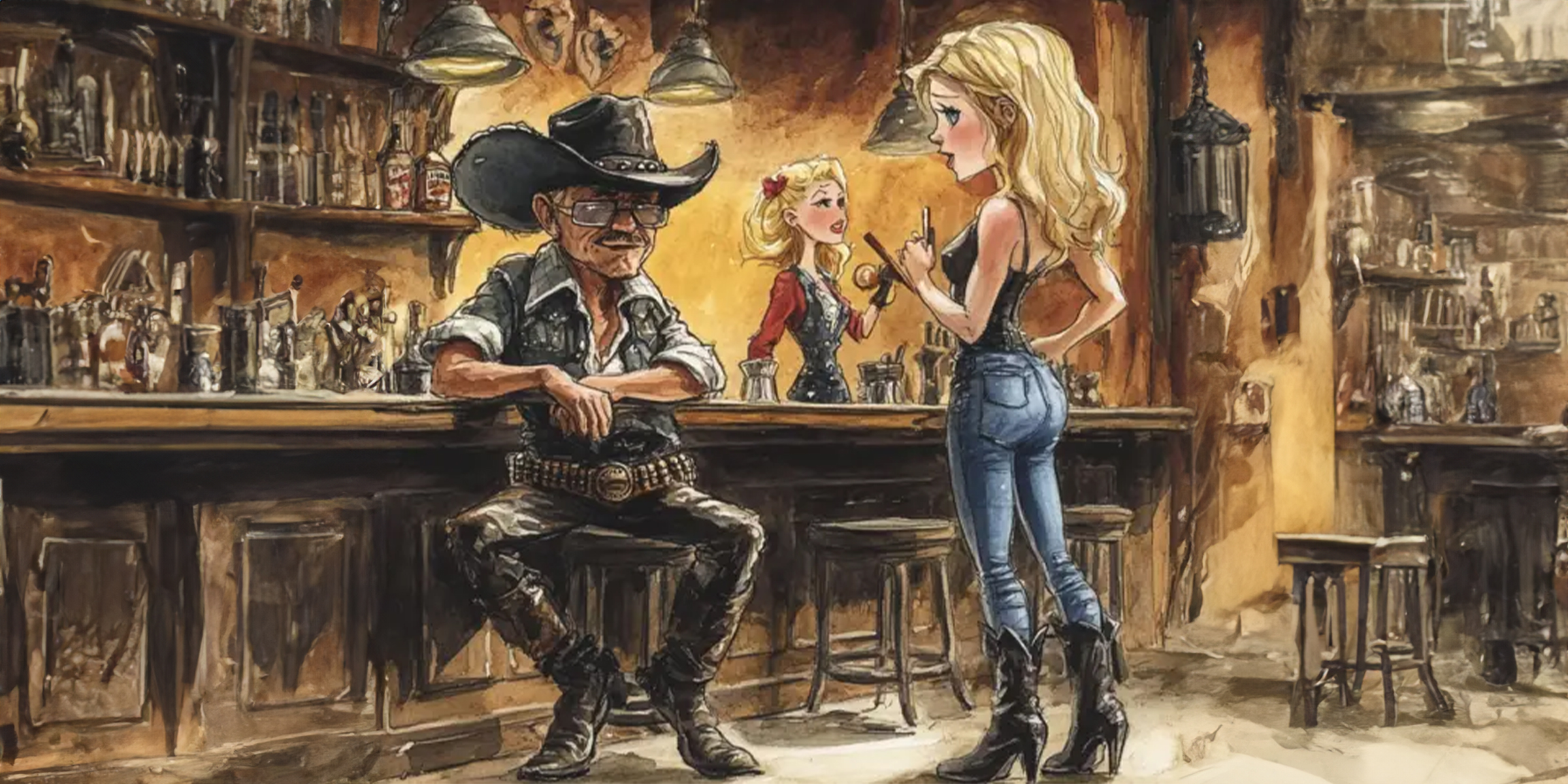 Eine Illustration einer Frau im Gespräch mit einem Cowboy | Quelle: Amomama