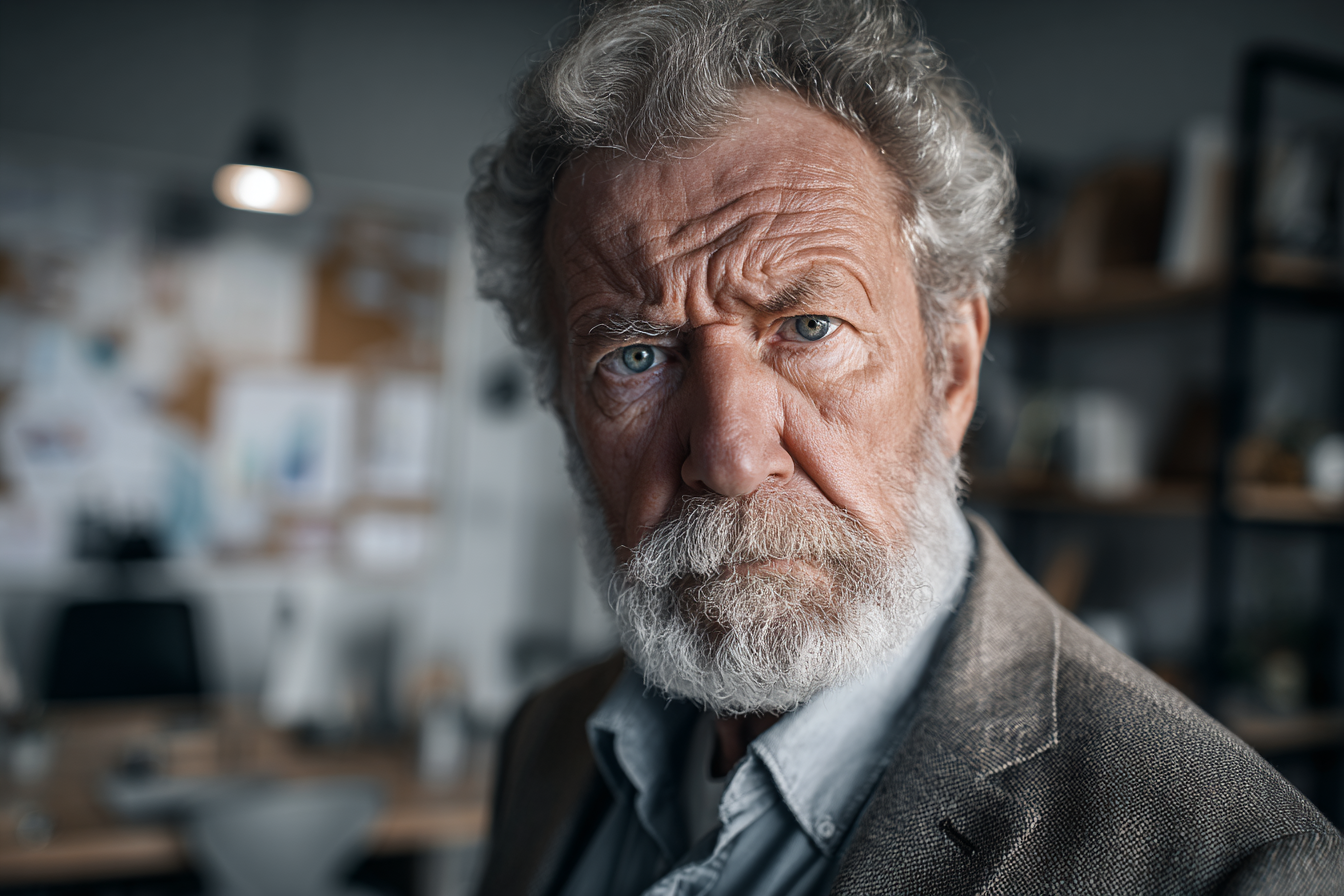 Ein älterer Mann, der geradeaus schaut | Quelle: Midjourney