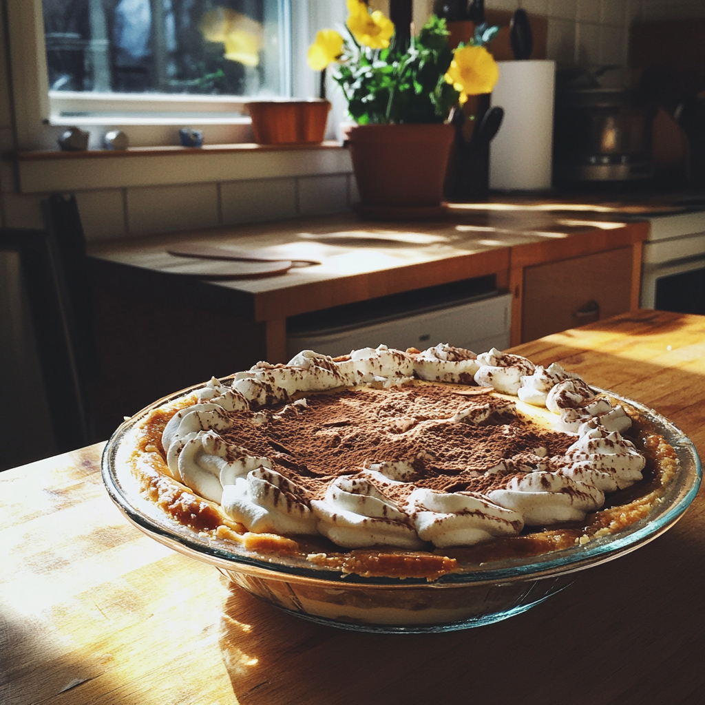 Ein Banoffee Pie auf einem Küchentisch | Quelle: Midjourney