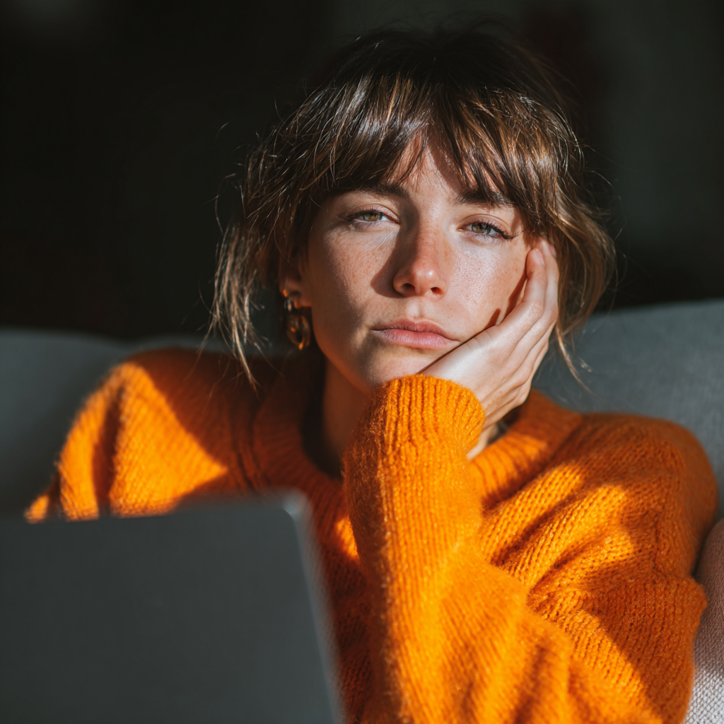 Eine müde Frau, die einen Laptop benutzt | Quelle: Midjourney