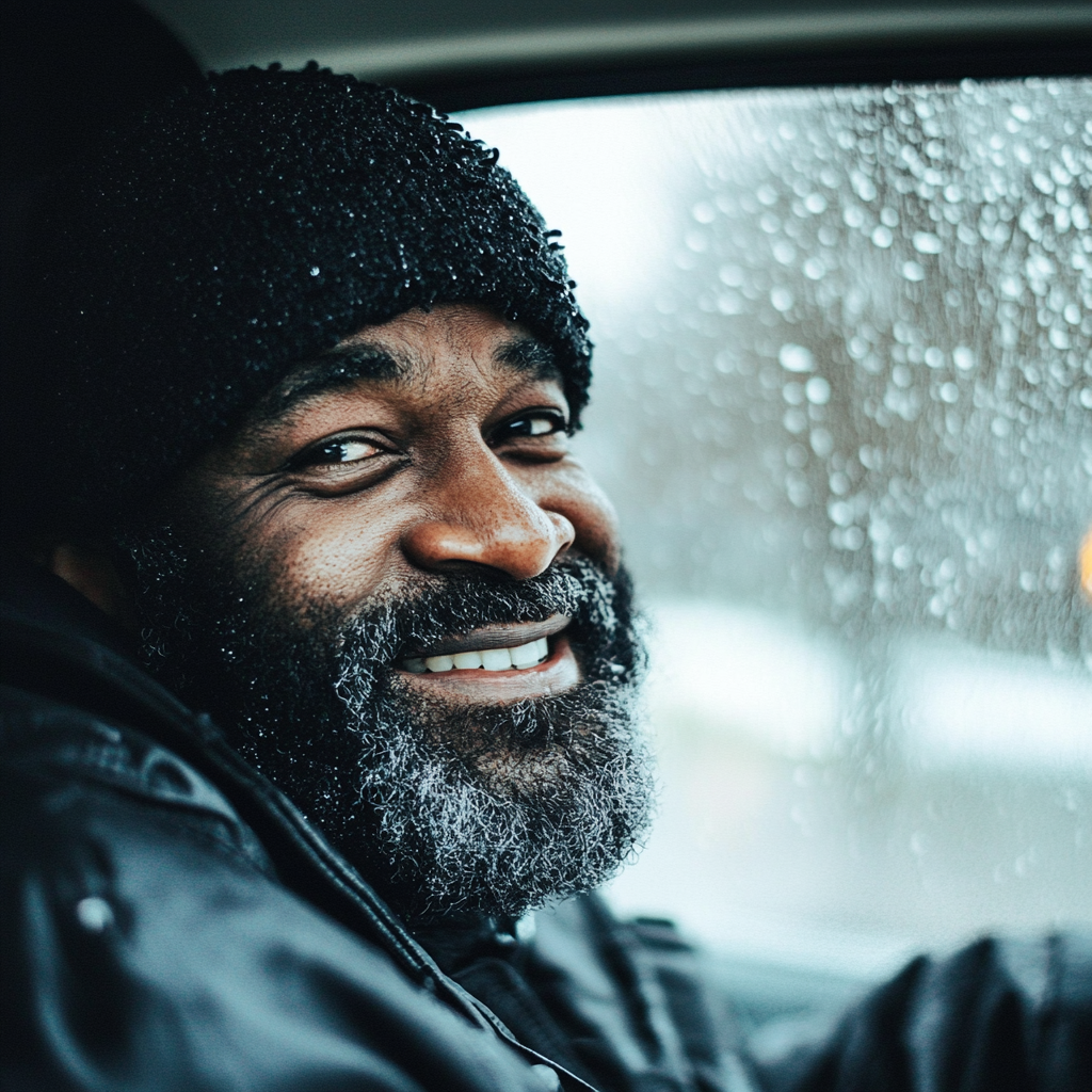 Ein lächelnder Mann in einem Auto | Quelle: Midjourney